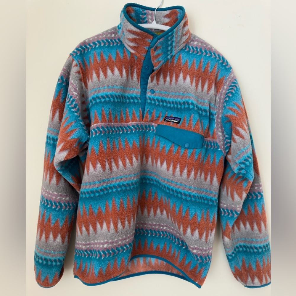 Patagonia Synchilla Fleece in Blue, Orange, and White